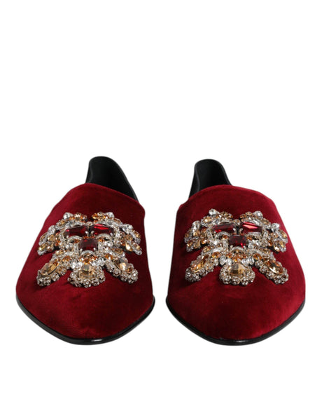 Dolce & Gabbana Black Red Velvet Embellished Slip On Shoes - Hilstor