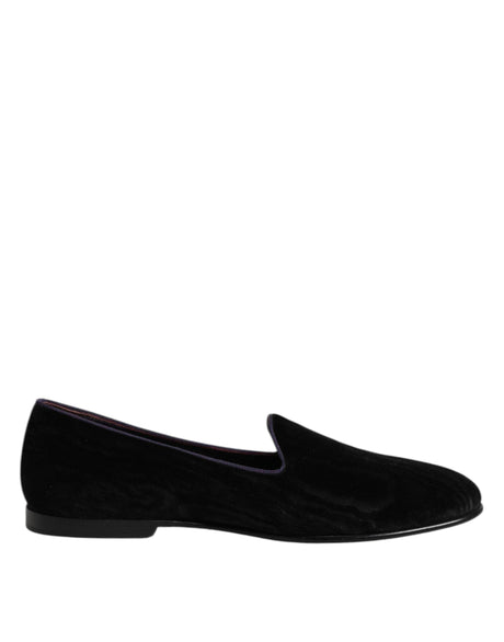 Dolce & Gabbana Black DG Crown Embroidery Loafers Slip On Shoes - Hilstor