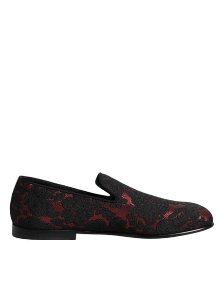 Dolce & Gabbana Red Black Jacquard Slip On Men Loafers Shoes - Hilstor