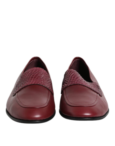 Dolce & Gabbana Burgundy Calfskin Leather Formal Slip On Shoes - Hilstor