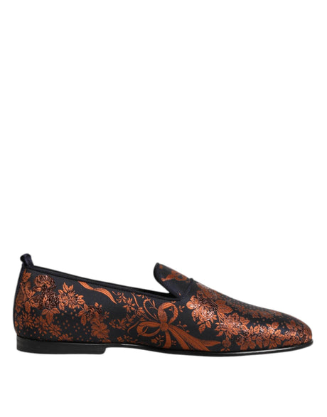 Dolce & Gabbana Black Jacquard Polyester Slip On Loafers Shoes - Hilstor