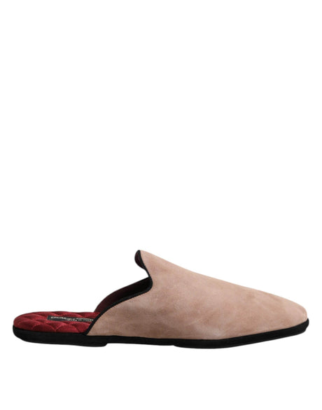 Dolce & Gabbana Beige Capra Suede Slides Flat Slipper Shoes - Hilstor