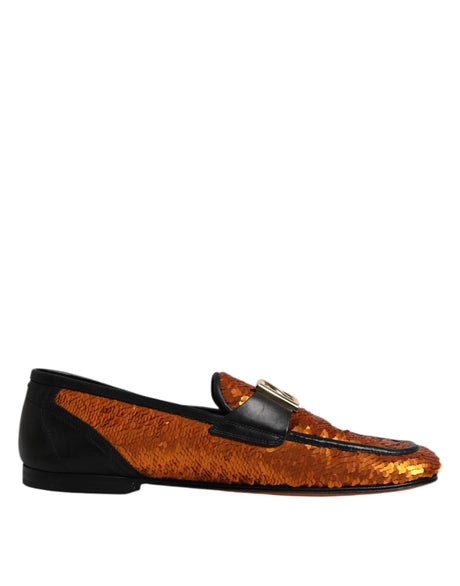 Dolce & Gabbana Orange Sequin Embellished Men Loafers Shoes - Hilstor