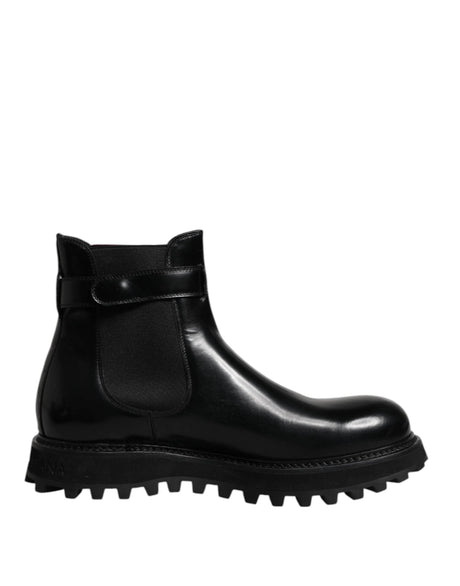 Dolce & Gabbana Black Belted DG Logo Men Chelsea Boots Shoes - Hilstor