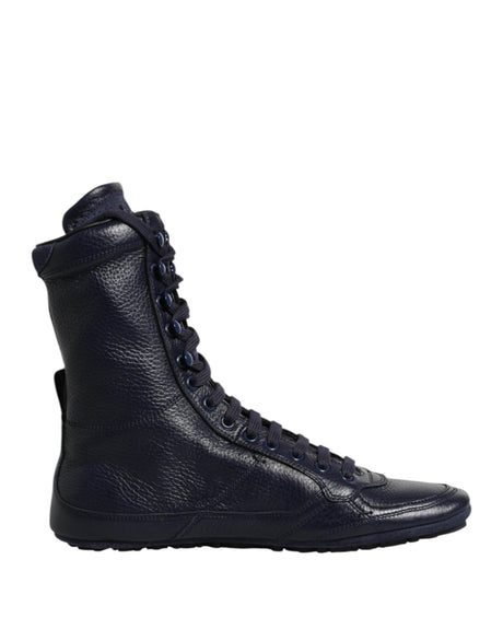 Dolce & Gabbana Dark Blue Leather KING High Top Sneakers Shoes - Hilstor