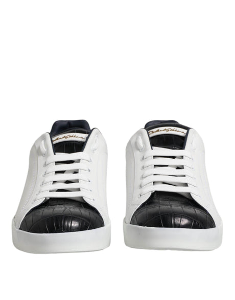 Dolce & Gabbana White Black Leather Portofino Sneaker Shoes - Hilstor
