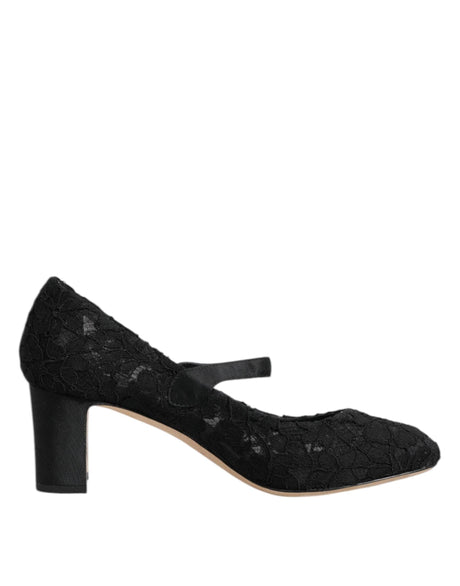 Dolce & Gabbana Black Mary Jane Taormina Lace Pumps Shoes - Hilstor