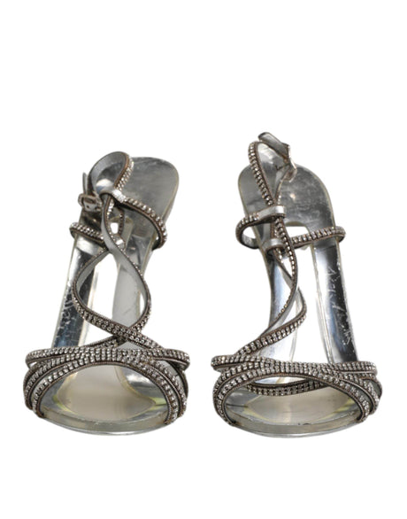 Dolce & Gabbana Silver Strass Ankle Strap Heels Sandals Shoes - Hilstor