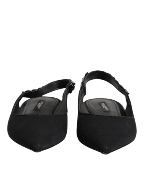 Dolce & Gabbana Black Crystal Charmeuse Slingback Shoes - Hilstor