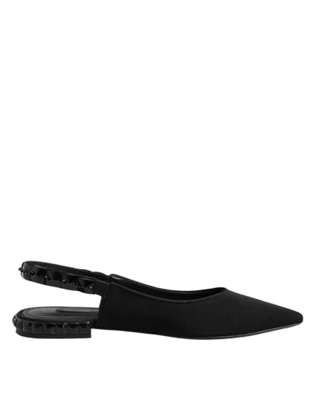 Dolce & Gabbana Black Crystal Charmeuse Slingback Shoes - Hilstor