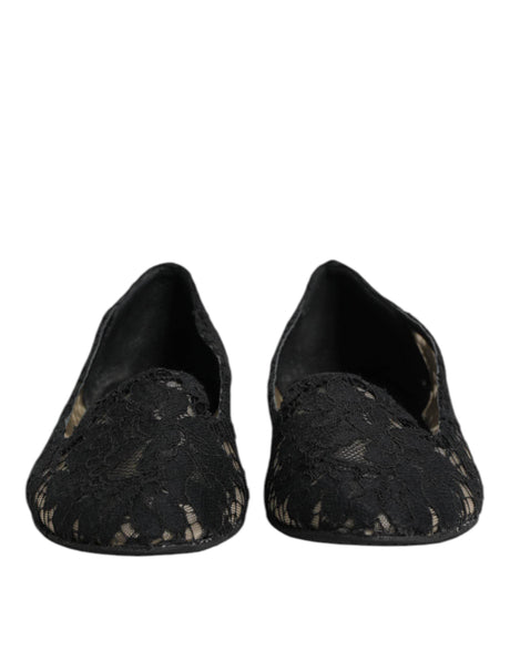 Dolce & Gabbana Black Taormina Lace Slip On Flats Shoes - Hilstor