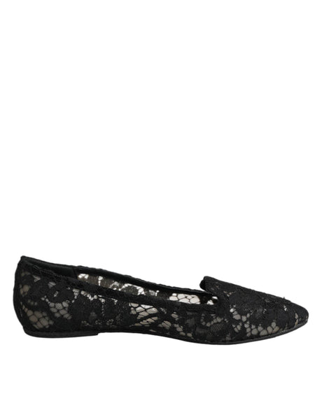 Dolce & Gabbana Black Taormina Lace Slip On Flats Shoes - Hilstor