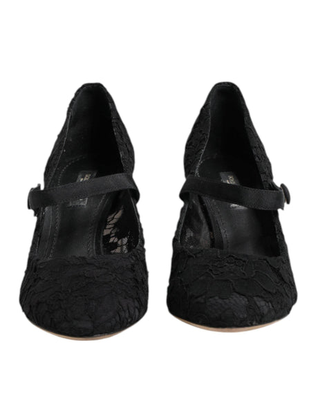 Dolce & Gabbana Black Mary Jane Taormina Lace Pumps Shoes - Hilstor