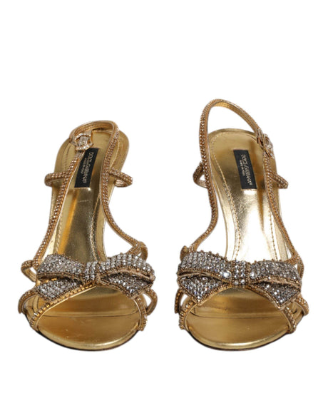 Dolce & Gabbana Gold Strass Ankle Strap Heels Sandals Shoes - Hilstor