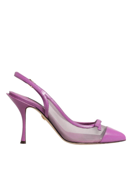 Dolce & Gabbana Purple Leather Mesh High Heels Slingback Shoes - Hilstor