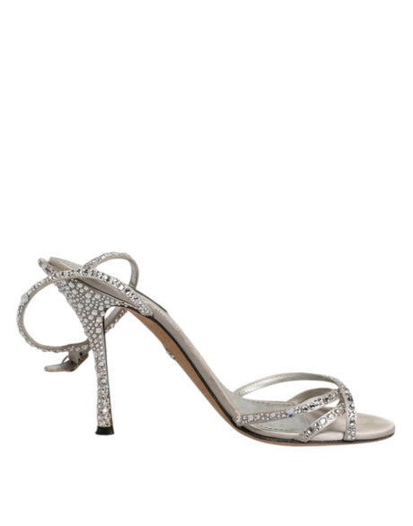 Dolce & Gabbana Silver Strass Ankle Strap KEIRA Sandals Shoes - Hilstor