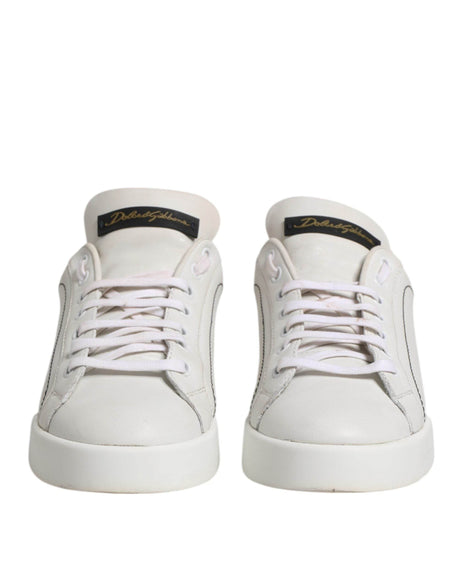 Dolce & Gabbana White Gold Leather Low Top Sneakers Shoes - Hilstor