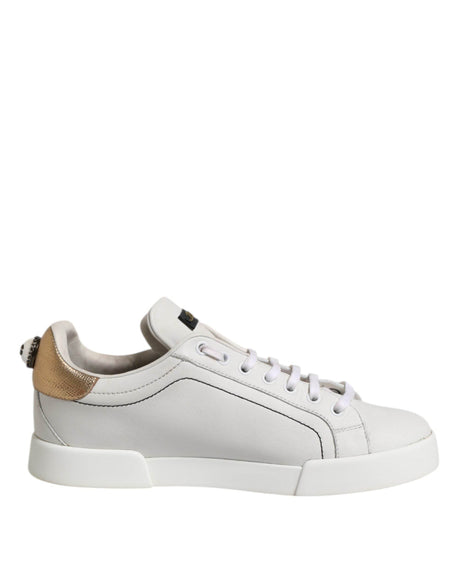 Dolce & Gabbana White Gold Leather Low Top Sneakers Shoes - Hilstor