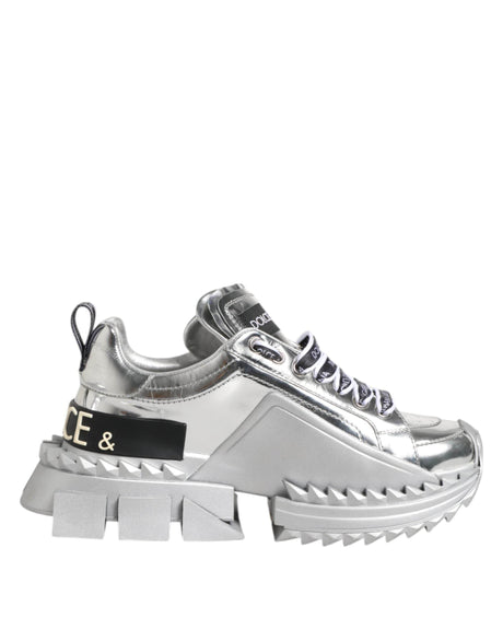 Dolce & Gabbana Silver Leather Super Queen Sneakers Shoes - Hilstor