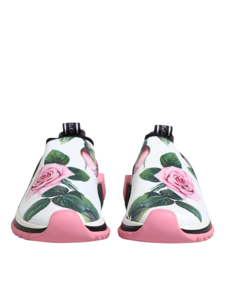 Dolce & Gabbana White Rose Print Sorrento Sneakers Shoes - Hilstor