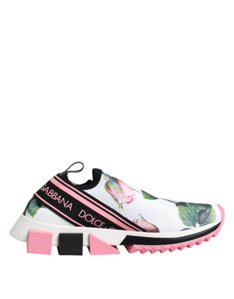 Dolce & Gabbana White Rose Print Sorrento Sneakers Shoes - Hilstor