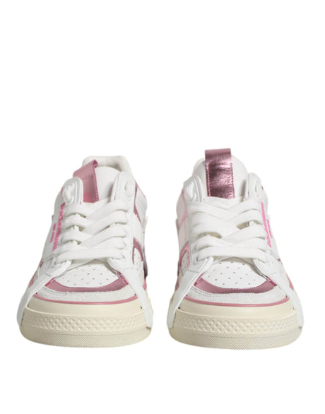 Dolce & Gabbana White Pink Leather Low Top Sneakers Shoes - Hilstor