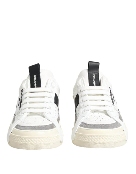Dolce & Gabbana White Black Leather Low Top Sneakers Shoes - Hilstor