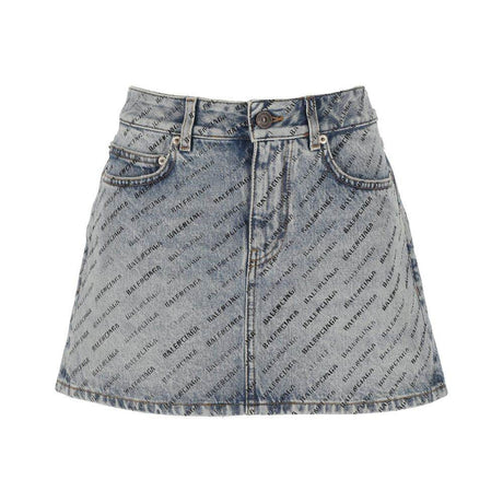 Balenciaga Logo Print Denim Skirt - Hilstor