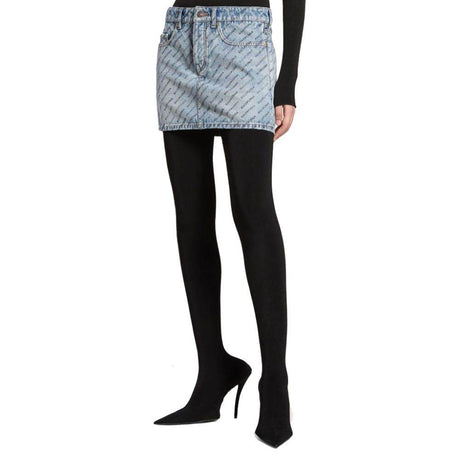 Balenciaga Logo Print Denim Skirt - Hilstor