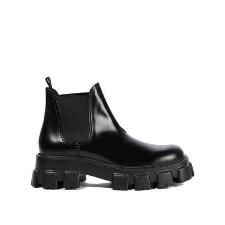 Prada Monolith Leather Ankle Boots - Hilstor