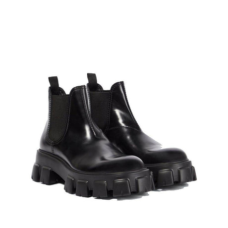Prada Monolith Leather Ankle Boots - Hilstor