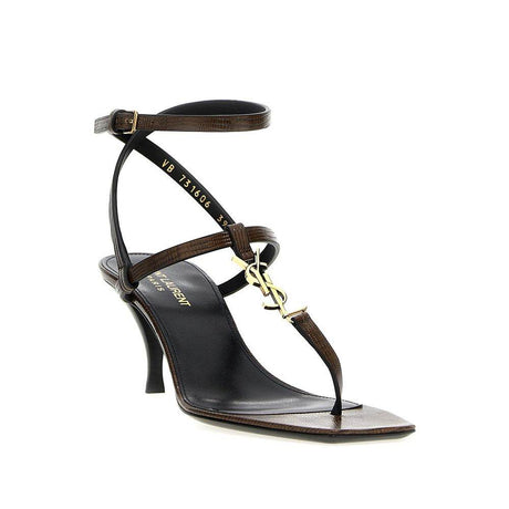 Saint Laurent Cassandra Leather Flip-Flop Sandals - Hilstor
