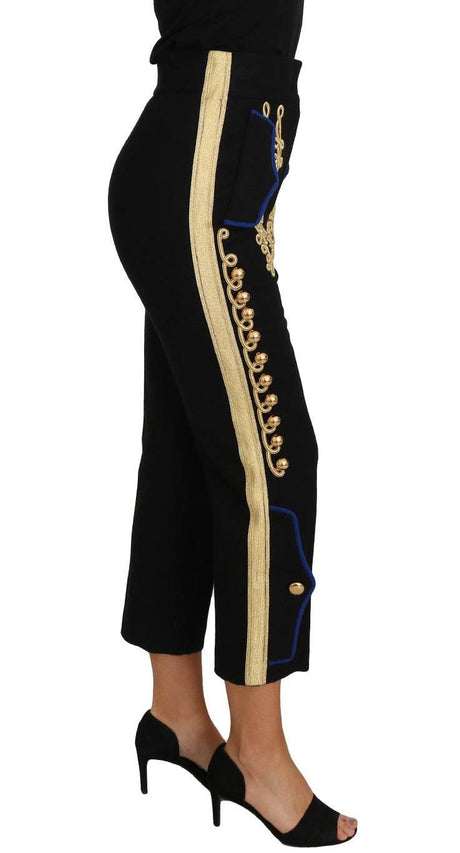 Dolce & Gabbana Military Embellished Pants Black Gold Dress Pant - Hilstor