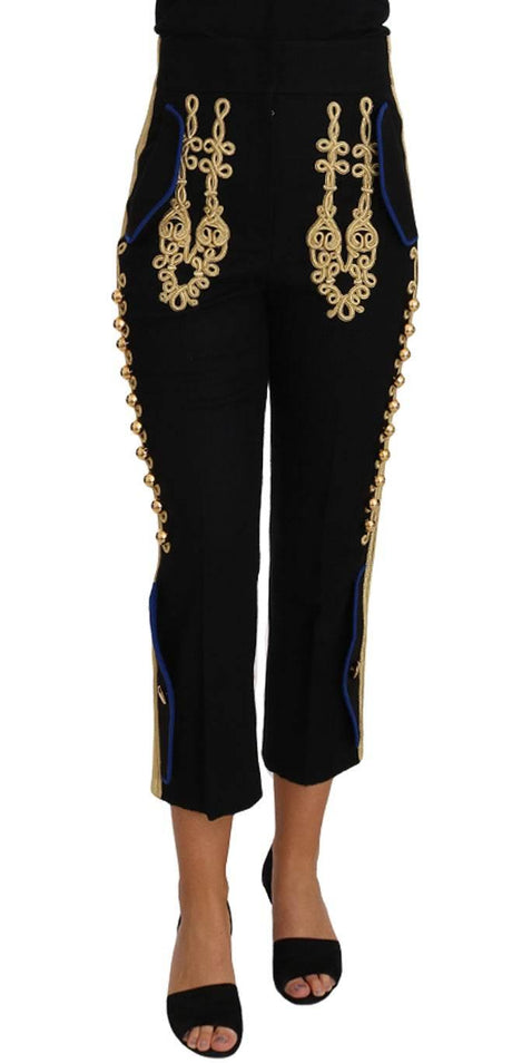 Dolce & Gabbana Military Embellished Pants Black Gold Dress Pant - Hilstor