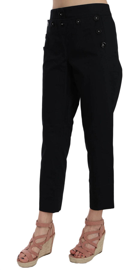 Dolce & Gabbana Black Cropped Front Button Embellished Pants - Hilstor