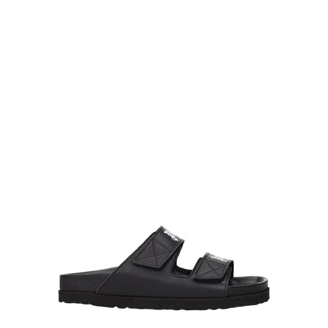 Palm Angels Black Leather Slippers Sandals - Hilstor