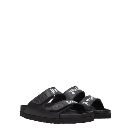 Palm Angels Black Leather Slippers Sandals - Hilstor