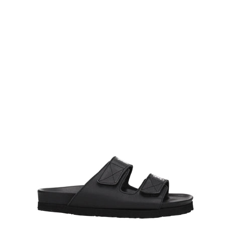 Palm Angels Black Leather Flat Sandals - Hilstor