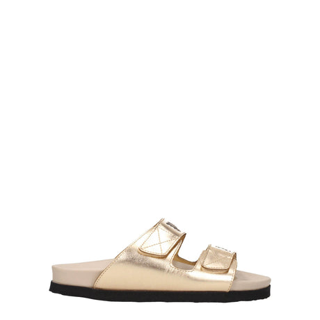 Palm Angels Gold Leather Slippers Sandals - Hilstor