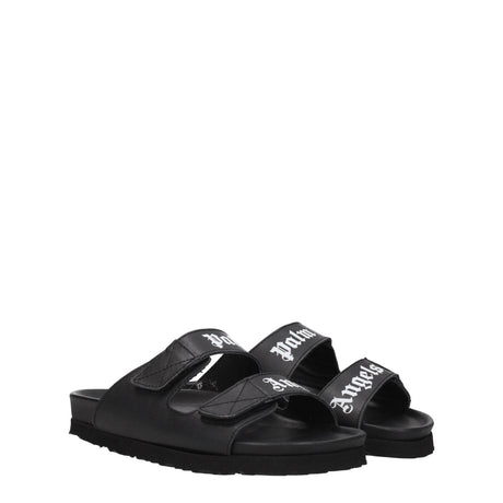 Palm Angels Black Leather Flat Sandals - Hilstor