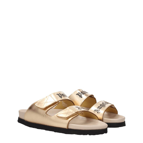 Palm Angels Gold Leather Slippers Sandals - Hilstor