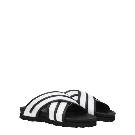 Palm Angels White Leather Slippers Sandals - Hilstor