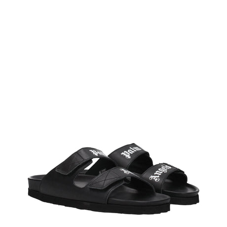 Palm Angels Black Leather Slippers Sandals - Hilstor