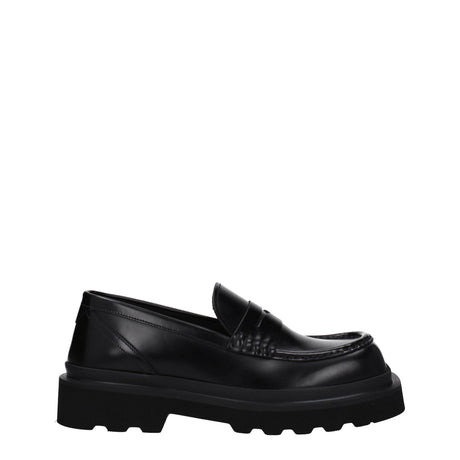 Dolce & Gabbana Black Leather Slip-On Loafers - Hilstor