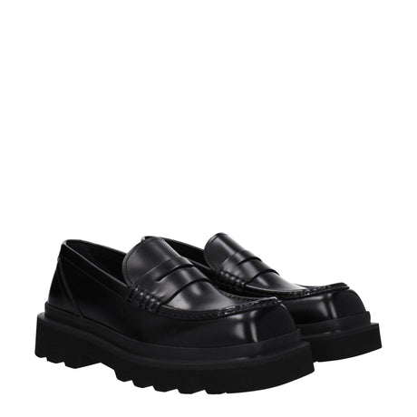 Dolce & Gabbana Black Leather Slip-On Loafers - Hilstor