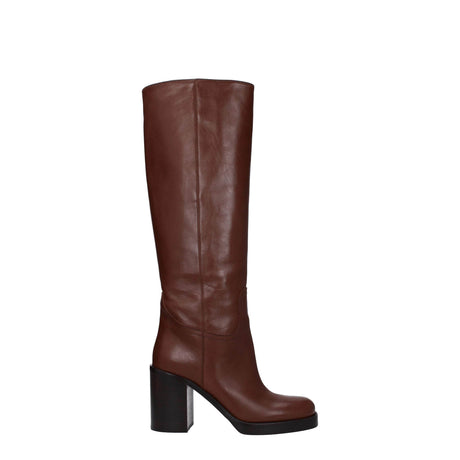 Prada Brown Leather High Heel Boots - Hilstor