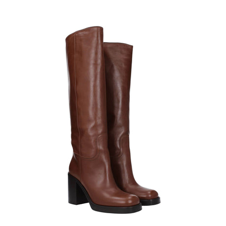 Prada Brown Leather High Heel Boots - Hilstor