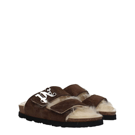 Palm Angels Brown Leather Slippers Sandals - Hilstor