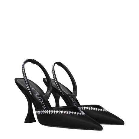 Stuart Weitzman Black Satin Stiletto Heels Sandals - Hilstor