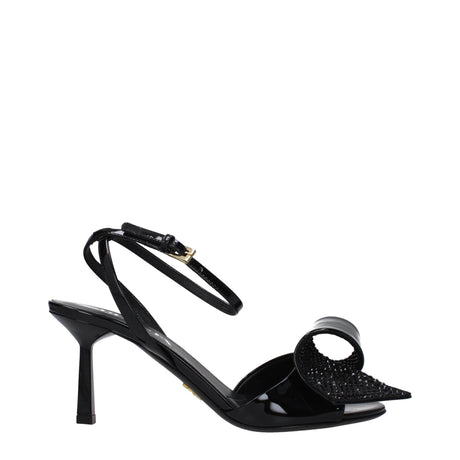 Prada Black Leather Stiletto Heels Sandals - Hilstor